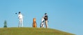 Group golfer sport course golf ball fairway.ÃÂ  People lifestyle playing game golf tee off on the green grass.ÃÂ  Royalty Free Stock Photo